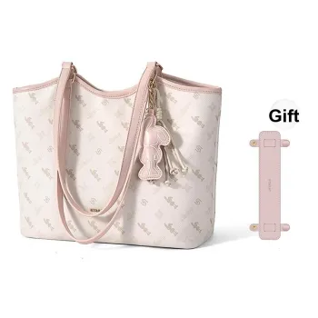 ST&SAT PVC & PU One Shoulder Bag Tote Laptop Bag Shopping Bag Regular Women's Peach Milk Foam Powder