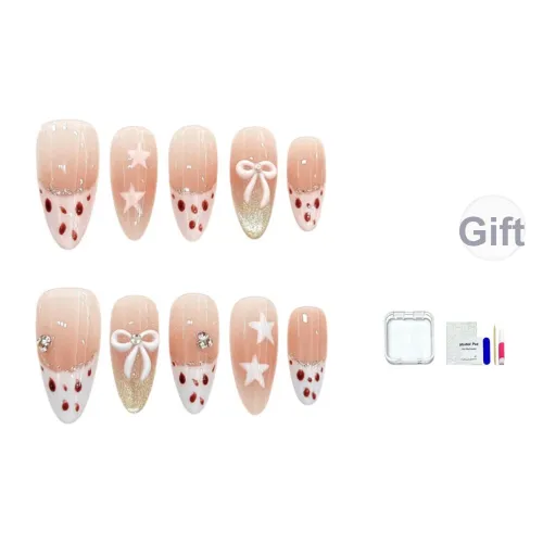 JINGCHANXUE Леопардовый принт французский кошачий глаз False Nail миндаль городской CHIC розовый телесный бант 16 мм