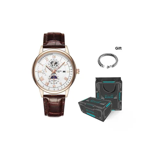 WLISTH Кварцевый механизм кожаный ремешок мужские часы черный циферблат