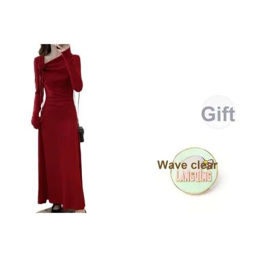 LANGQING Бургунди Giveaway Бренд Наклеенный Женские Длинные Рукава Платья