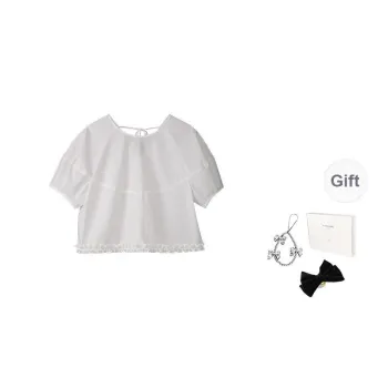 Fstudio Korean Style 100% Cotton Crew Neck Versatile Lantern Sleeve Short Sleeved T Shirts Women's White