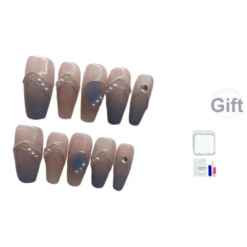 NIANTING New Arrival Blue Baroque Bright Personalized False Nail Short LADDER French 14mm NIANTING Новый товар Blue Baroque Яркий Индивидуальный Ножной ногтик Короткий LADDER Французский 14 мм