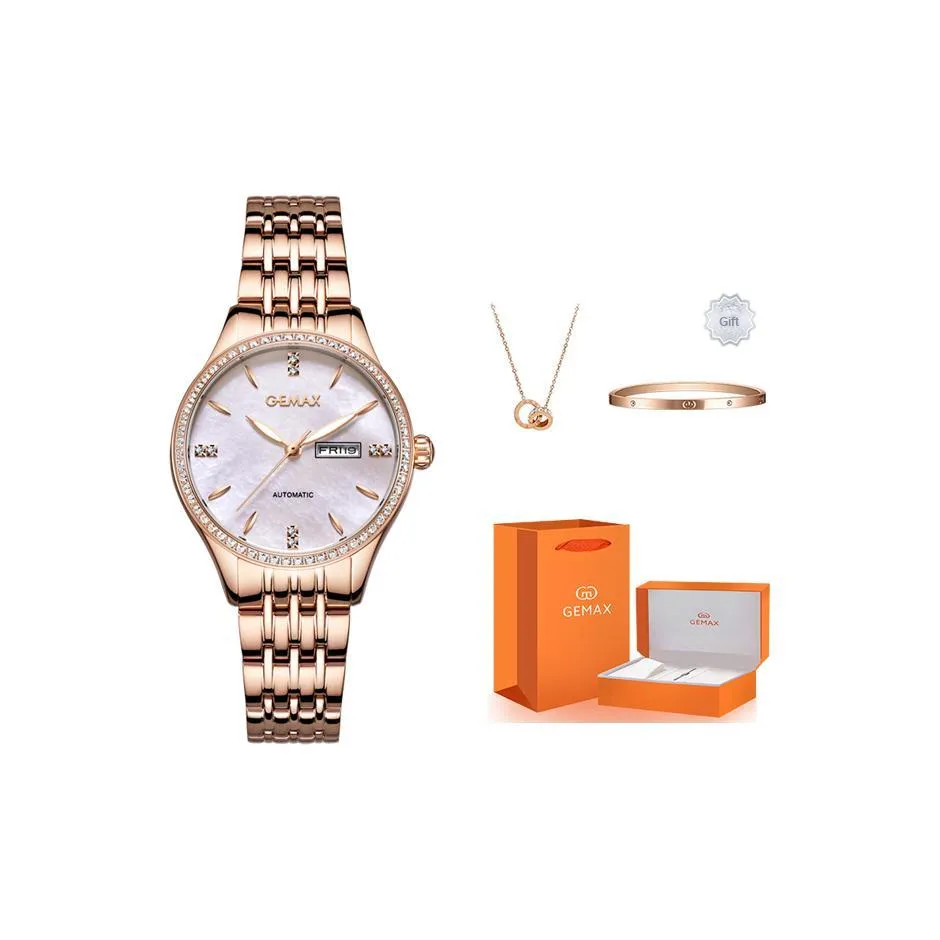 GEMAX Wrist Watch Mechanical Movement Stainless Steel Watchband Watch Women's Watch Mother of Pearl Color Watch Dial