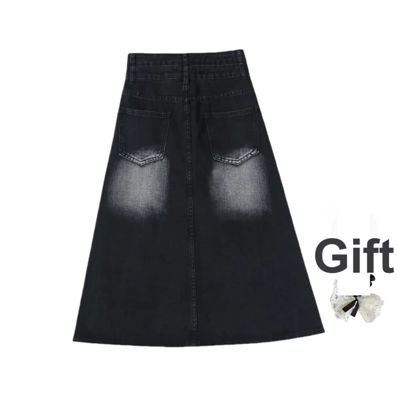 TUSHIFEI Denim Long Skirt Women's-1