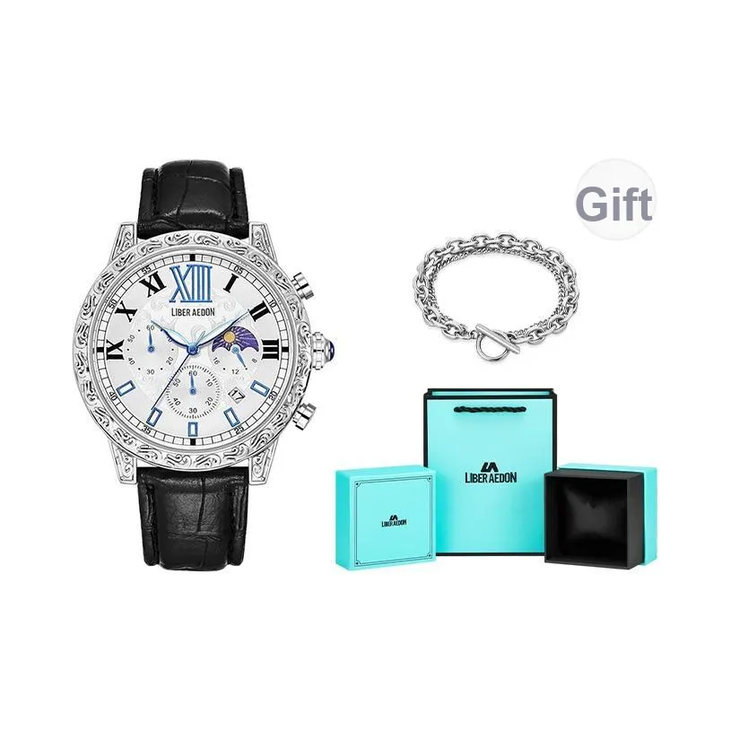 LIBER AEDON Кварцевый механизм серебристый циферблат мужские часы