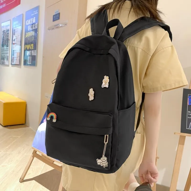 MingLu Nylon Laptop Backpack Regular Unisex Black/White/Blue/Purple/Pink-7