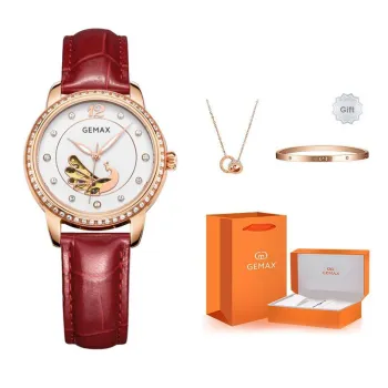 GEMAX Wrist Watch Automatic Mechanical Movement Cow Leather Strap Watch Women's Watch White Dial