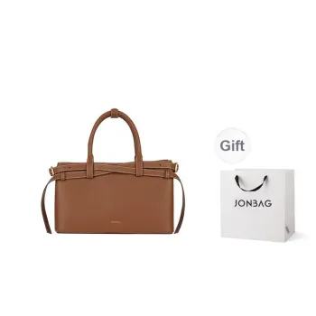 JONBAG Cow Leather Handbag Regular Women's Honey Brown/White