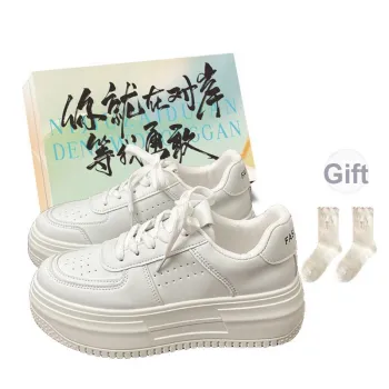 JimiXiong Height Increasing Low Top Skateboard Shoes Women's White