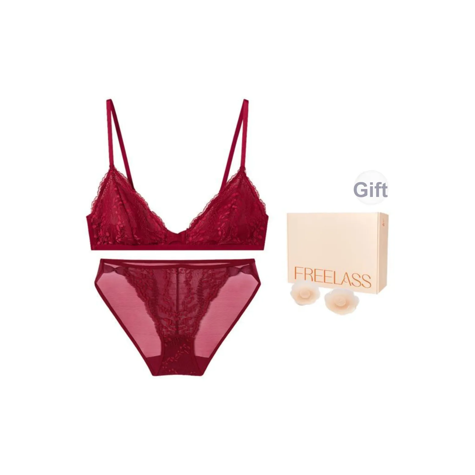 FREELASS Underwear Set Gift Box Set Women's Free Petal Nipple Cover 1 Pair Dark Maroon
