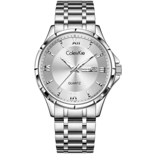 ColevKie Кварцевый механизм стальной ремешок мужские часы белый циферблат