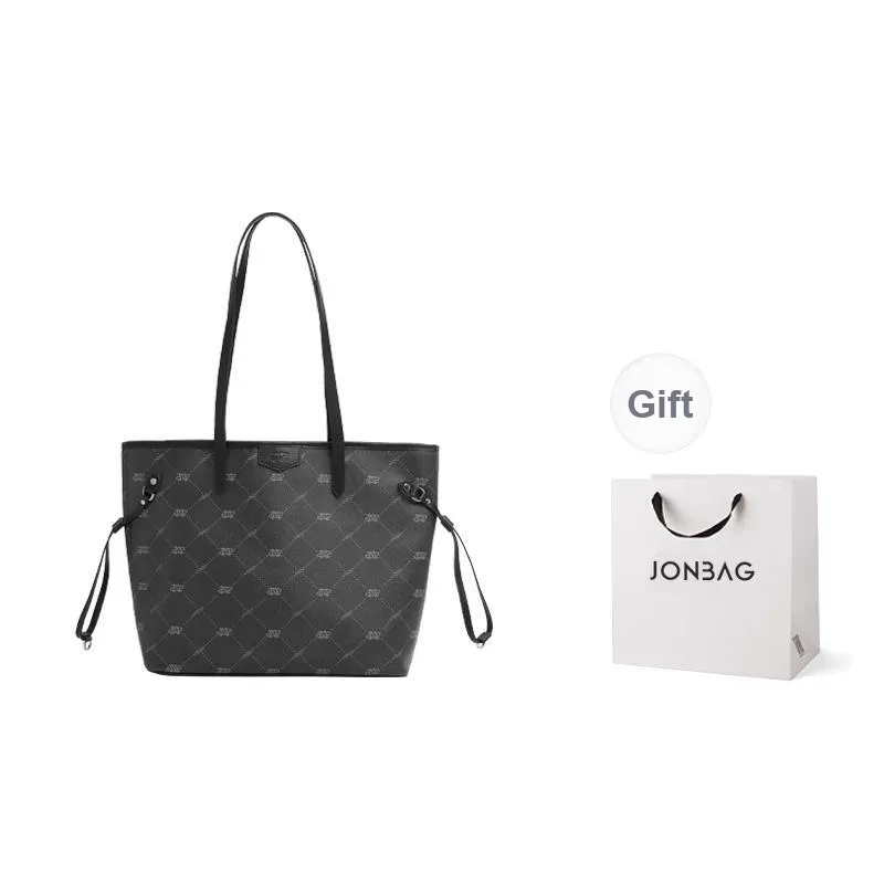 JONBAG PVC Shoulder Bag, Handbag Tubas Women's White & Nut Brown, Classic Black-0