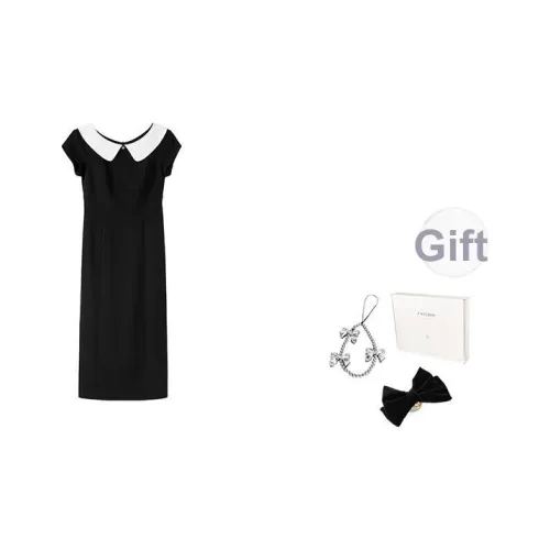 Fstudio Корейский стиль Элегантность Цветовой блок С утяжкой на талии Короткий рукав Платье Женское