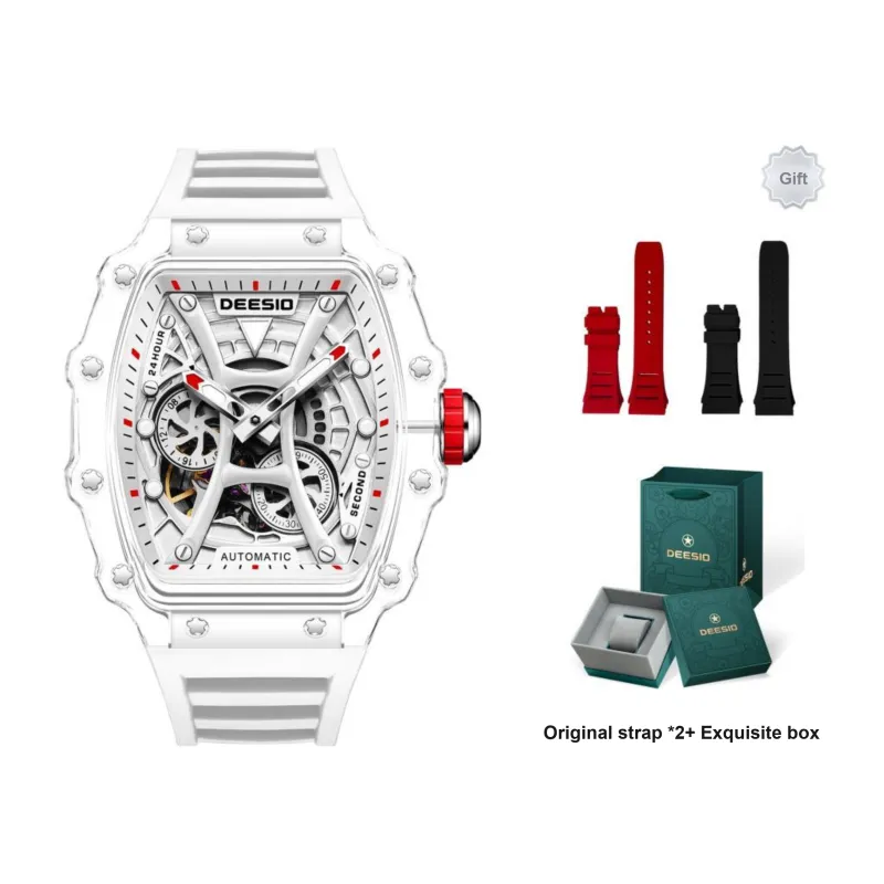 DEESIO Pirates Of The Caribbean Collection Automatic Mechanical Movement Rubber Strap Watch Men's Watches White Dial-1