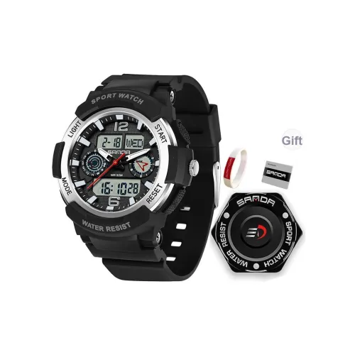Sanda Электронный + Кварцевый механизм TPU Ремешок Часы Мужские Черный Циферблат