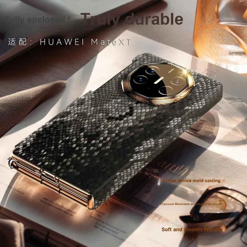 KAREN BURTON Genuine Leather Material Snake Year Limited Edition Phone Cases Compatible Huawei Mate X-8