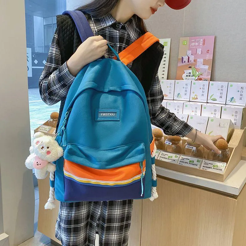 GEERDUN Canvas Backpack Regular Unisex White Blue/White Orange/Black/Blue-7