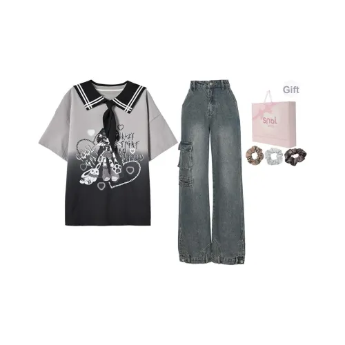 Snbl T Рубашка + Джинсы Женские Повседневные Костюмы