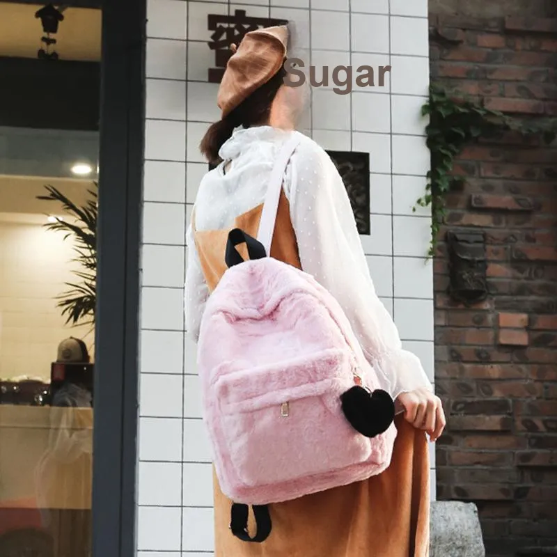 DALO Plush Backpack Women's Black/Pink-5