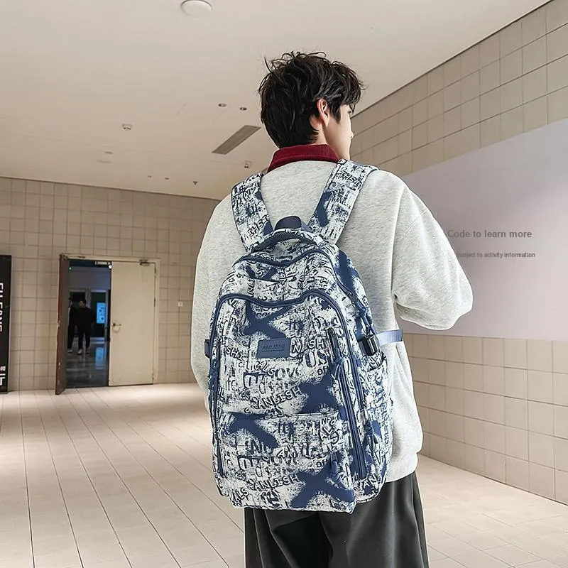 WICKBUEN Nylon Backpack Unisex Black/Brown/Blue-16