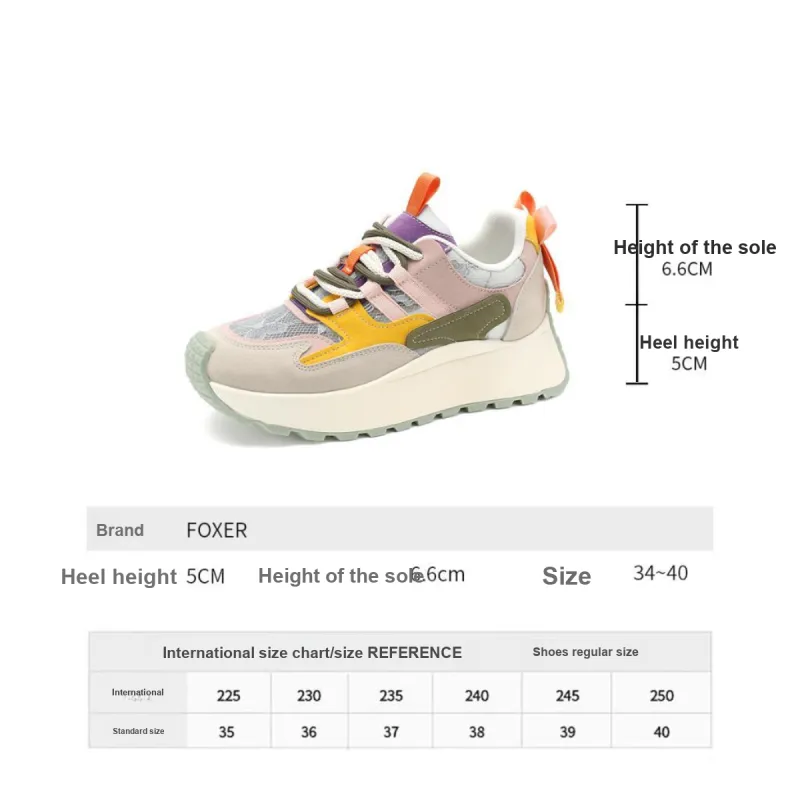 FOXER Cushioning Abrasion Resistant Lightweight Height Increasing Mat Low Top Chunky Sneakers Women's Beige/Pink/Yellow-6