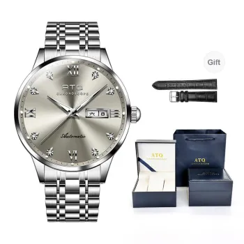 ATQ Elegant Series Automatic Mechanical Movement Stainless Steel Watchband Watch Men's Watches Gray Dial