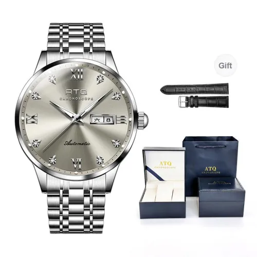 ATQ Elegant Series Automatic Mechanical Movement Stainless Steel Watchband Watch Men's Watches Gray Dial