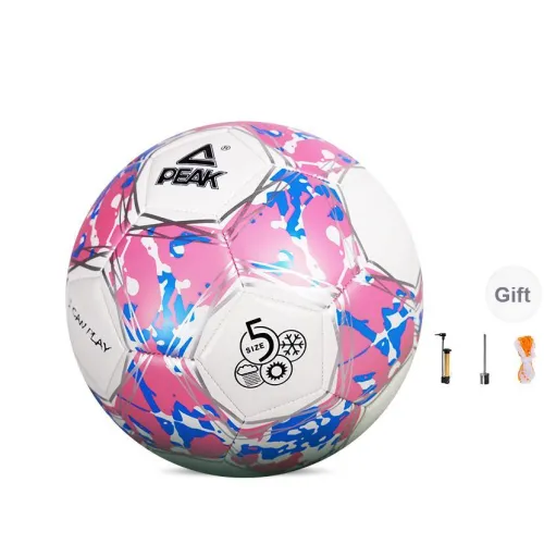 PEAK Size 5 Soccer PVC Machine Stitched Soccer Ball Unisex White Pink Blue
