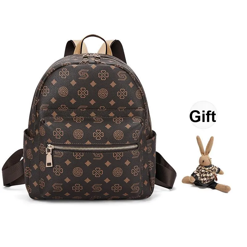 ST&SAT Synthetic Leather Backpacks Travel Bags Regular Women's Coffee/Ecru
