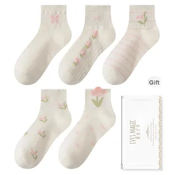 XIA.WA.ZHI.XIU Mid Calf Socks Women's Shopping Bag 5 Pack