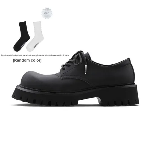 HANQIAORIJI Wear Resistant Height Increasing Low Top Matte Derby Shoes Unisex Black