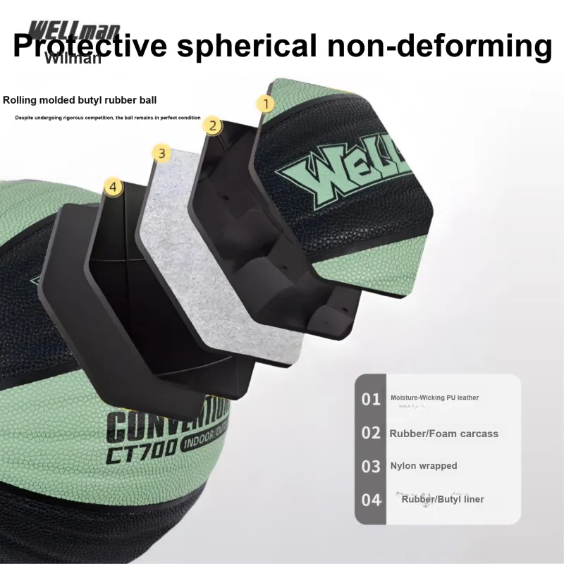 WELLman PU Basketball Black Green Size 7 Training Unisex-1