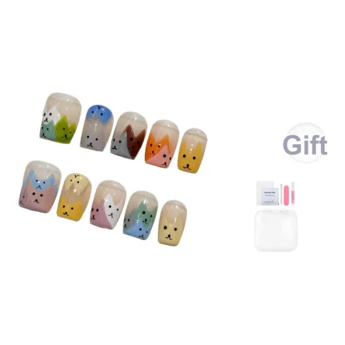 Yun Yue Joe Stacked Кошки Макарон Осветляющий False Nail Короткий LADDER Cute Cartoon 15 мм