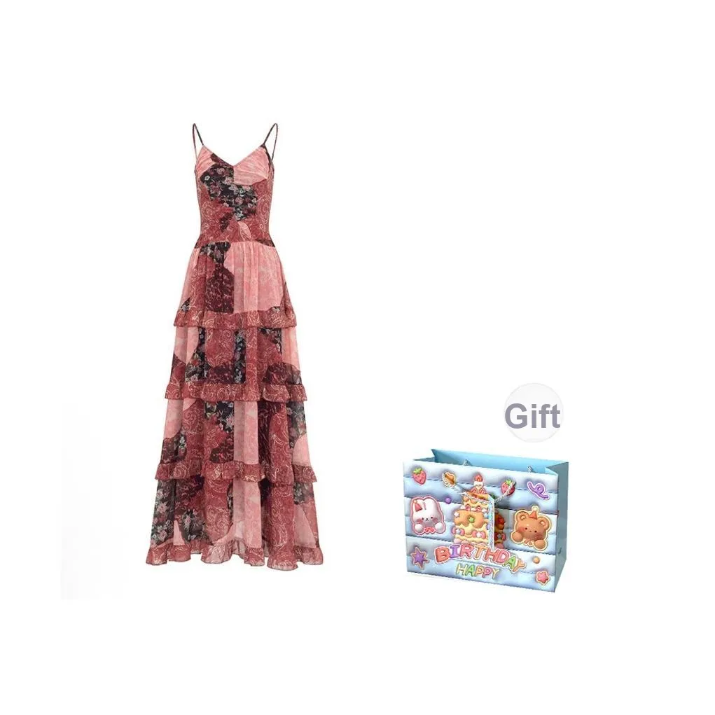 WOWI Slip Dresses Women's Red Floral