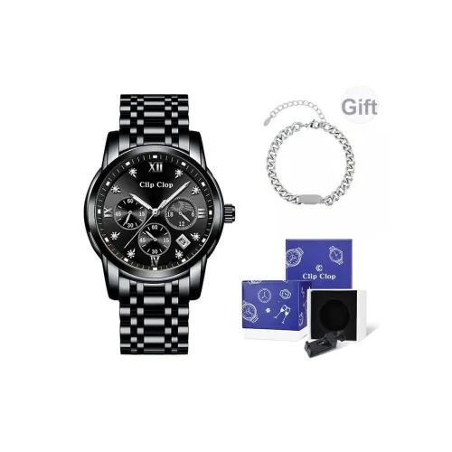 Clip Clop Кварцевый механизм ремешок из нержавеющей стали черный циферблат мужские часы