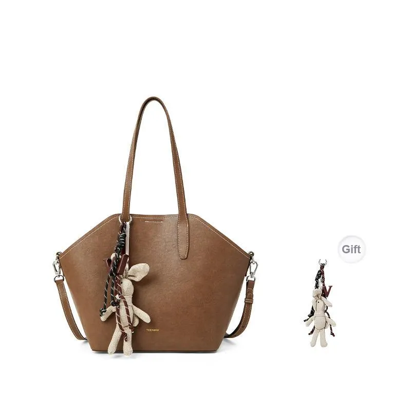 Teenmix Cow Leather Shoulder Bag, Dome Bag, Tote Bag Regular Women's Brown/Coffee/Black-0