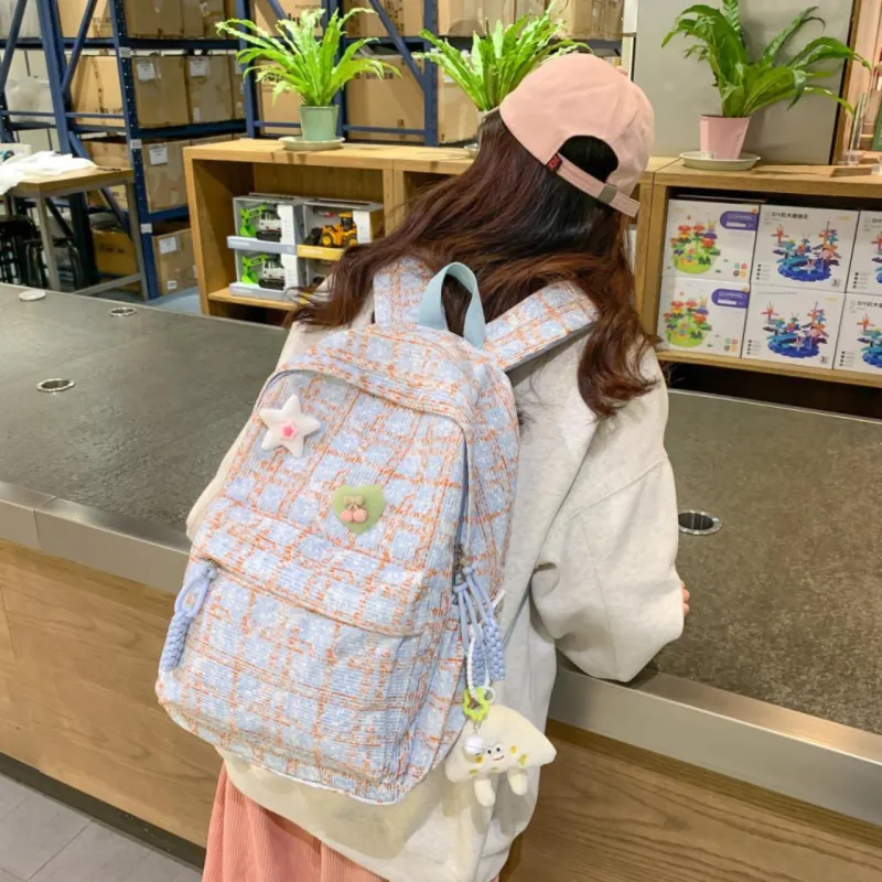 OURFUN Corduroy Backpack Regular Unisex Green/Blue/Pink-4