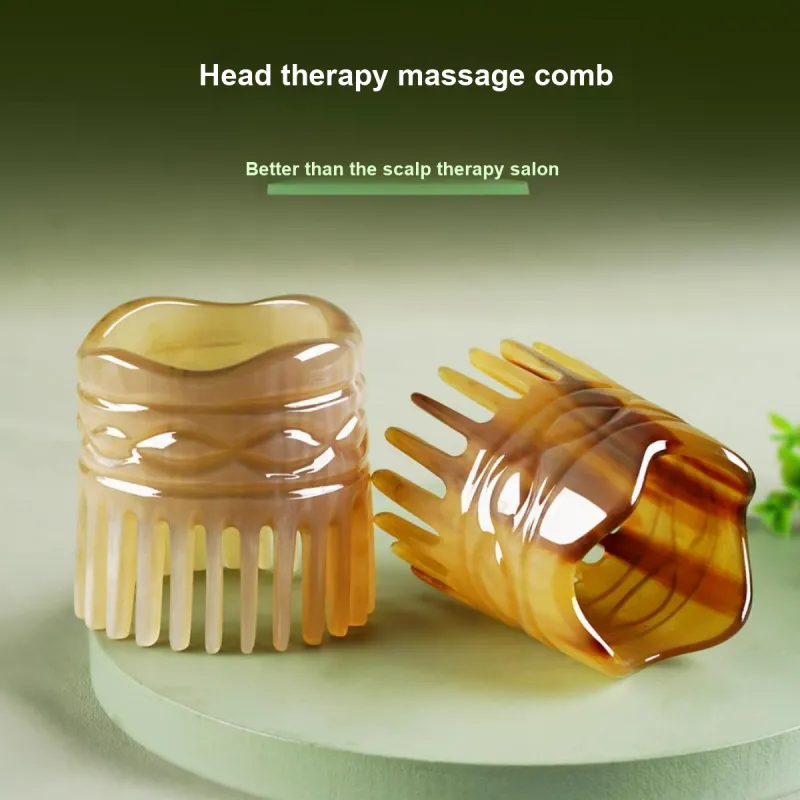 Min Bao Ox Horn Massage Comb Natural Cylinder Gua Sha Head Specialized-7