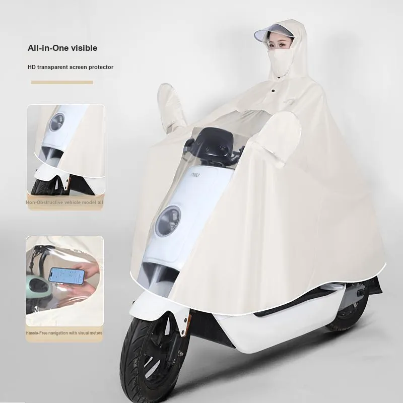 TAIKONG Oxford Thickened Oversized Scooter Rain Poncho Strap With Face Mask Detachable-6