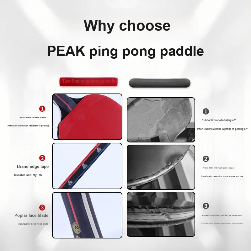 PEAK Ping Pong Paddles Unisex Seven Layer Solid Wood EVC Sponge Red-3
