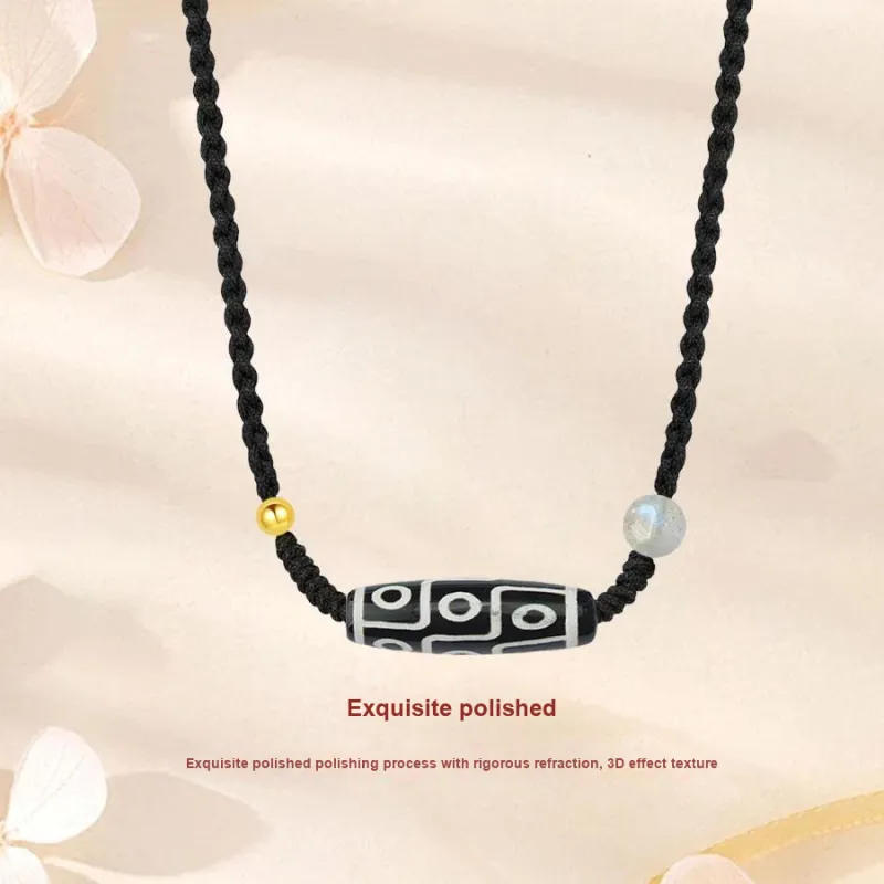 Master Kim Solid Gold Bead With Agate Necklaces Unisex-3