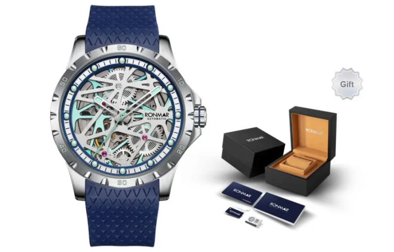 RONMAR Vanishing Sky Collection Automatic Mechanical Movement Rubber Strap Watch Men's Watches Cut Out Dial-1