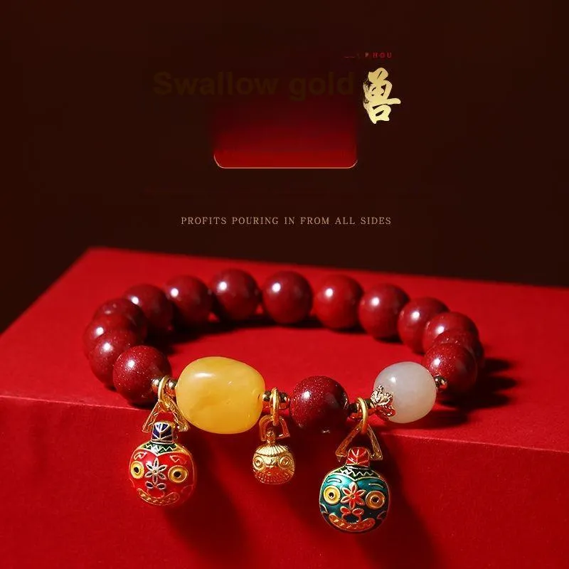 Ryukyu Reconstructed Cinnabar Jade Bracelets Unisex-7