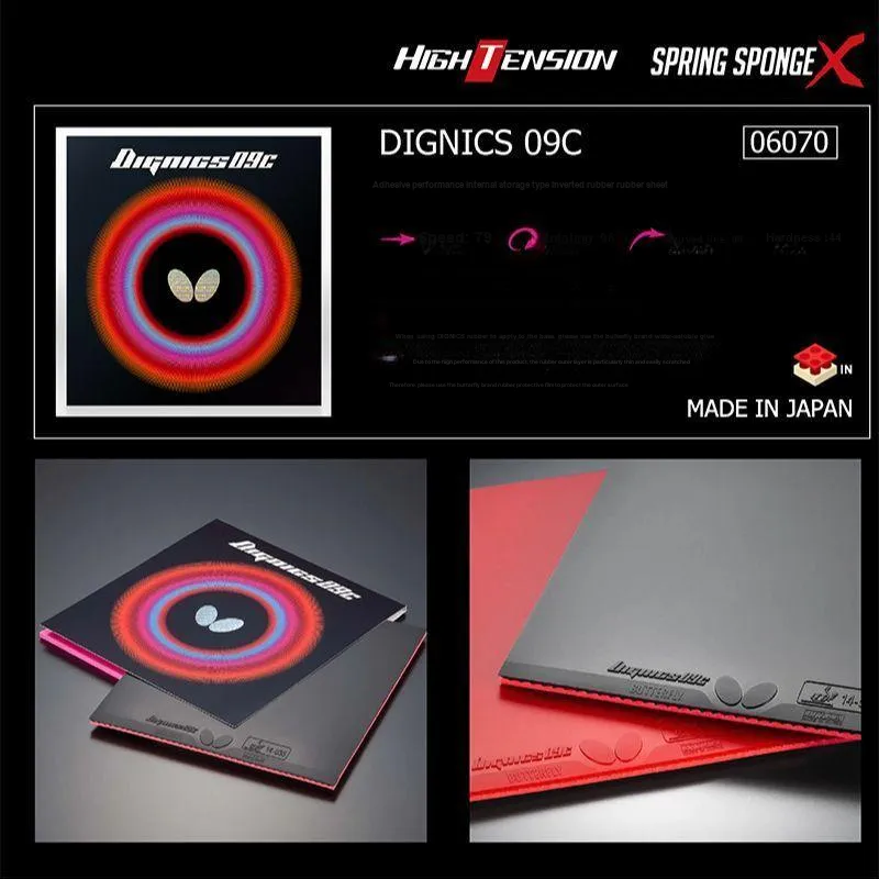Butterfly DIGNICS 09C Table Tennis Rubbers Sponge Inverted Rubber Curved Circle Compatibility Hardness 44 Red Black-4