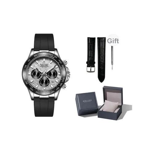 SOLLEN Кварцевый механизм силиконовый ремешок мужские часы черный циферблат