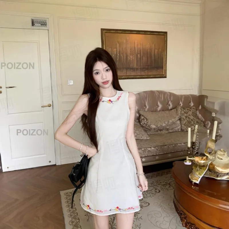 DOKZB Sleeveless Dresses Women's White-1