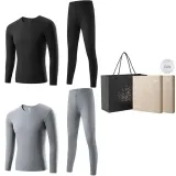 2-Piece Underwear Set (Night Black+Lilac Gray) with German Velvet Heat Technology/Anti-Bacterial/Invisible V-Neck