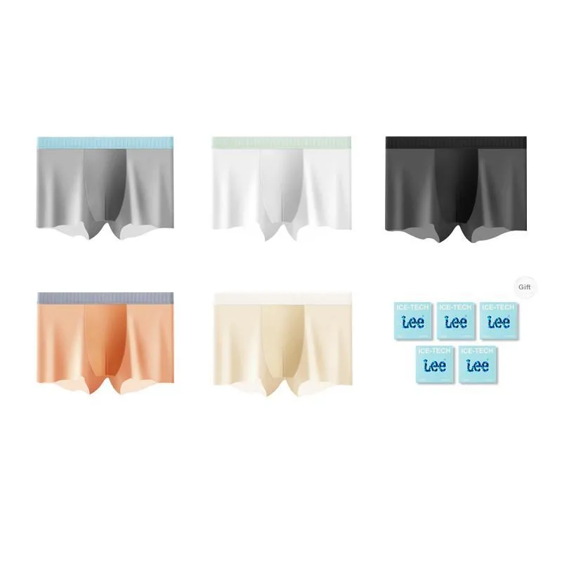 Lee Cool Ice Silk Underpants Men's Cool Seamless Breathable Quick Dry Boxer Shorts 5 Pack Independent Gift Box Set-7