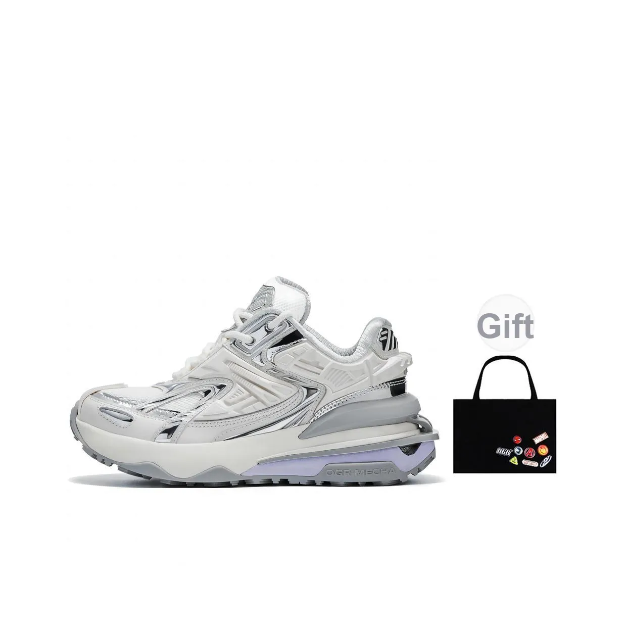 OGR Аbrasion Resistant визуально увеличивает рост Низкие кроссовки для бега Унисекс Жидкость Металлический серебристый