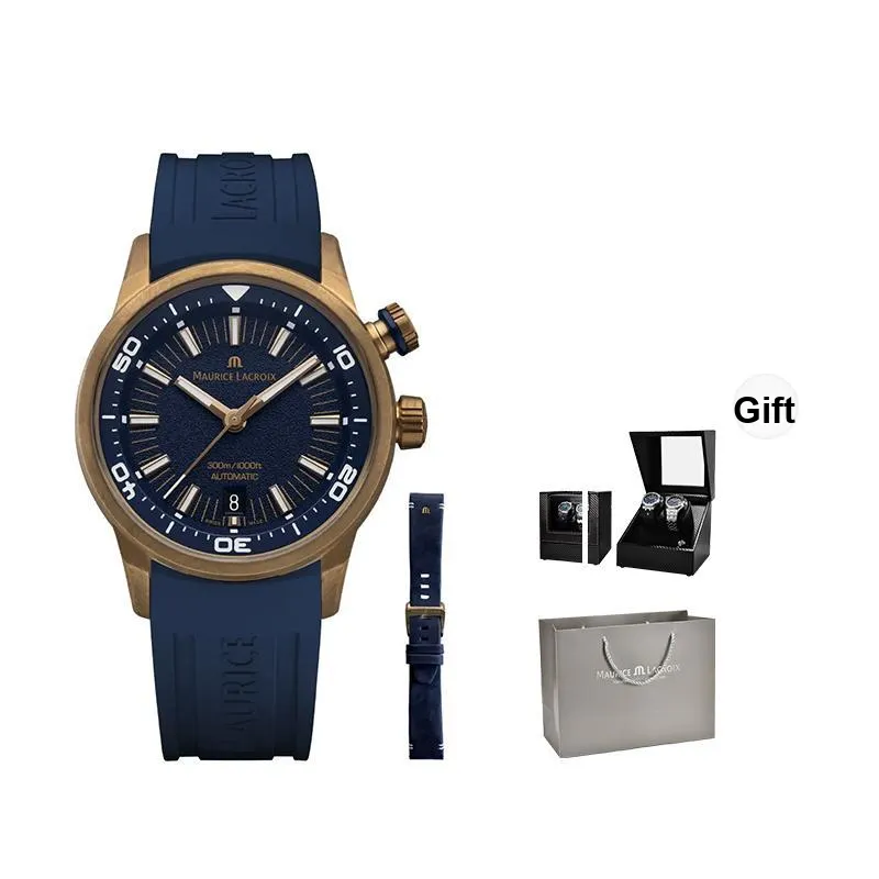 MAURICE LACROIX Automatic Mechanical Movement Men's Watches Watch 42 Blue Dial Bronze Watch Case Rubber Leather Strap